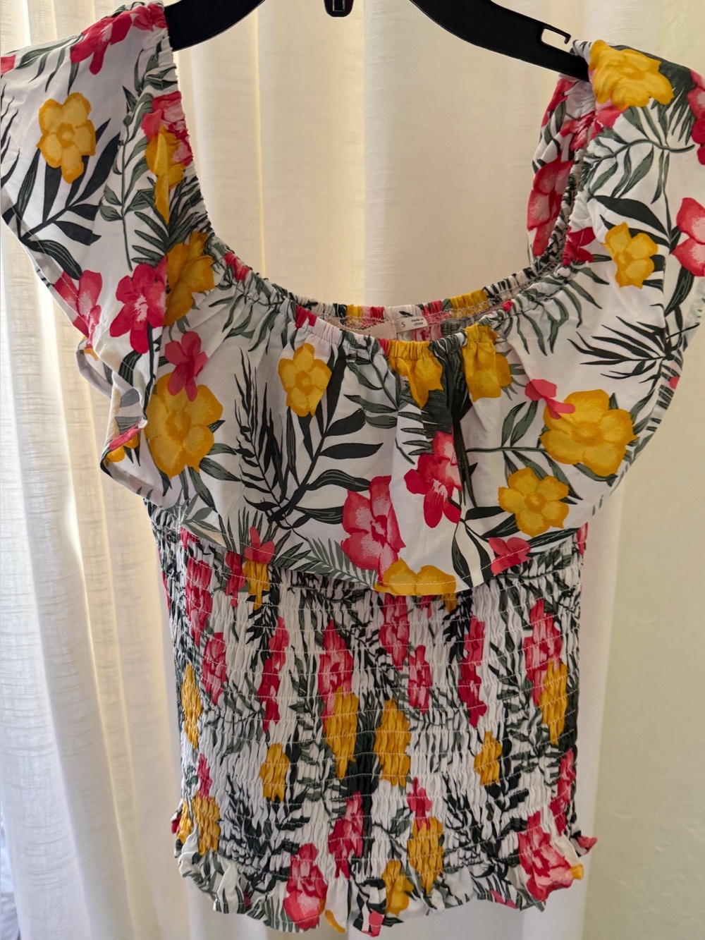 Floral Ruffle Smocked Camisole by Mi ami Yellow & Pink Flowers Sz S